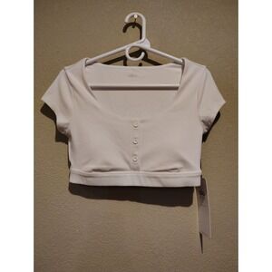ALO YOGA BLISSFUL HENLEY BRA TOP WHITE COLOR SIZE MEDIUM NWT